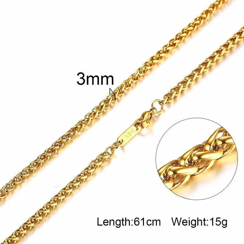 Basic 3-6MM Snake Cuban Curb Link Flat Box Wheat Chains Choker Necklaces for Men