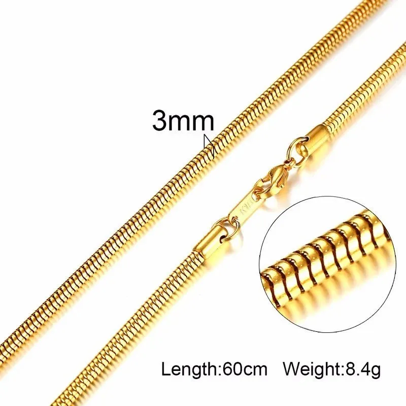 Basic 3-6MM Snake Cuban Curb Link Flat Box Wheat Chains Choker Necklaces for Men