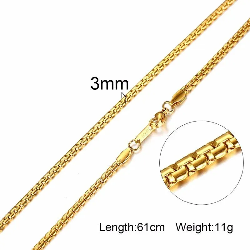 Basic 3-6MM Snake Cuban Curb Link Flat Box Wheat Chains Choker Necklaces for Men
