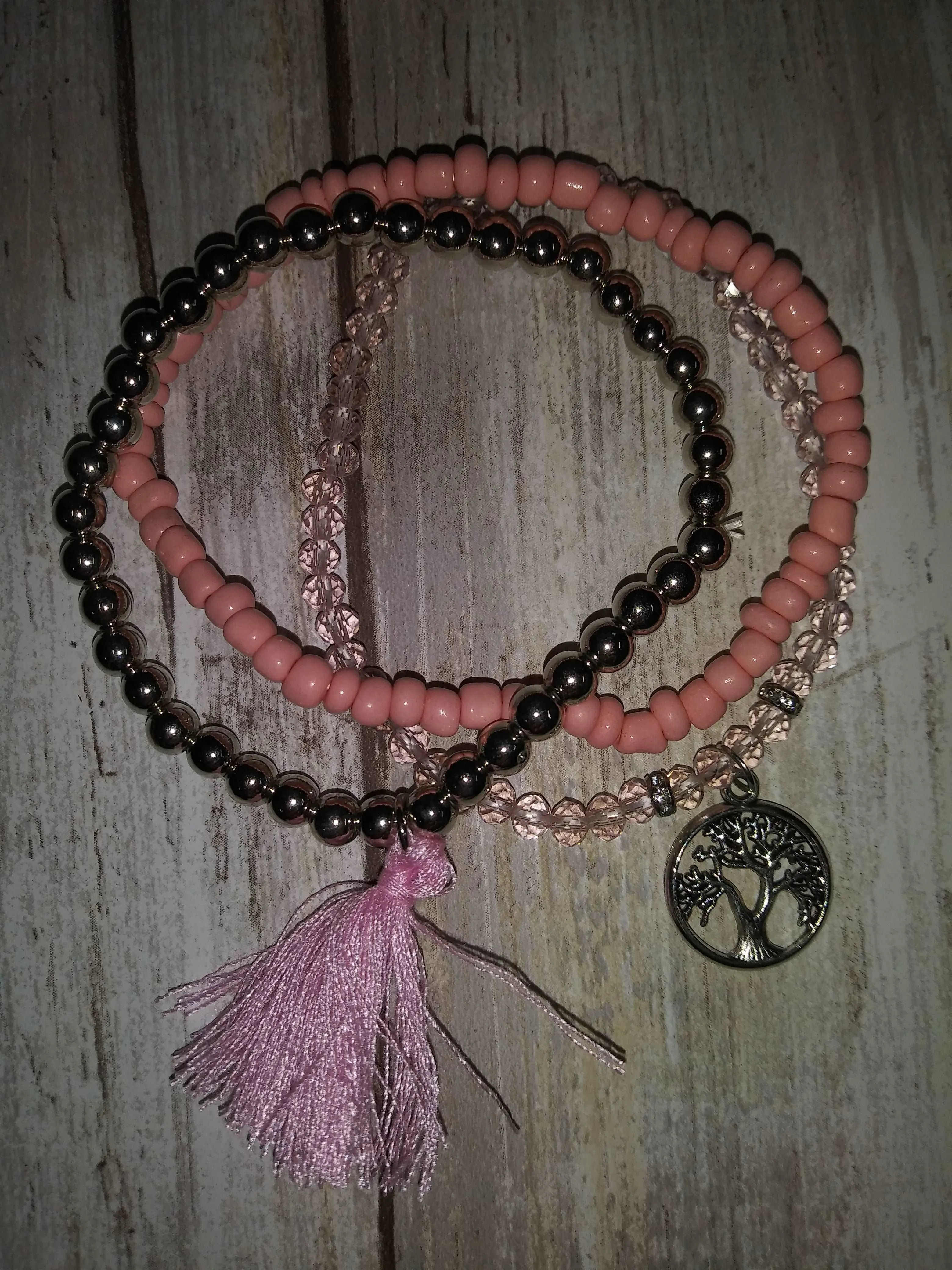 Beaded Bracelet W/ Charm & Tassel