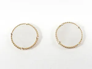 Beautiful Elegant Round Mother Of Pearl Disc Gold Tone Brass Earrings