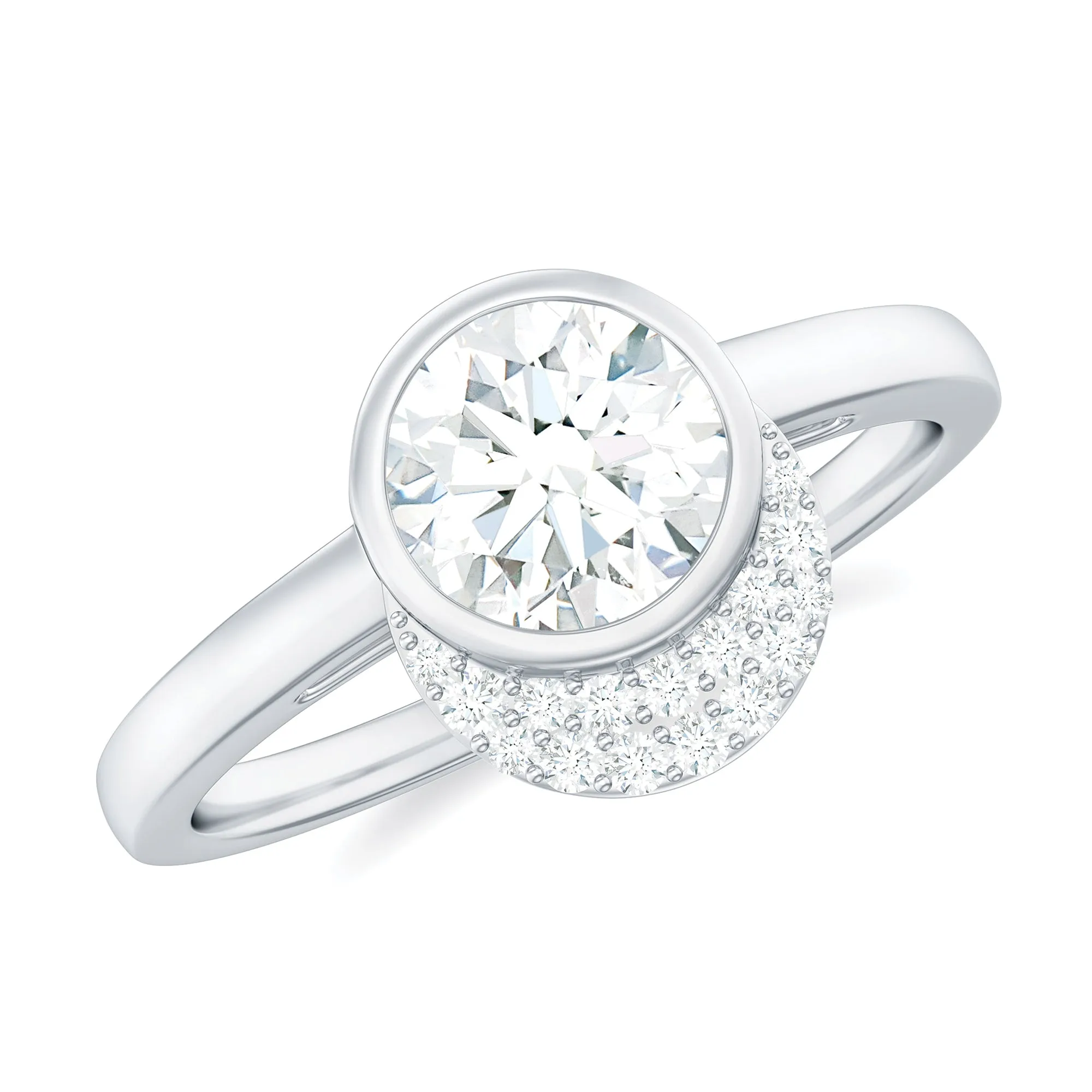 Bezel Set Round Cut Moissanite Classic Engagement Ring