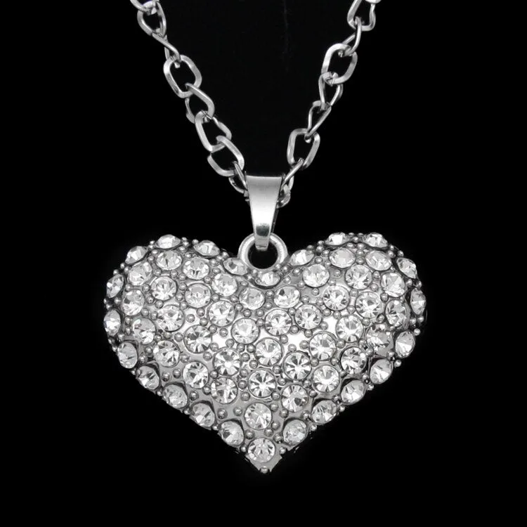 Big Gold Color Heart Necklace for Women Crystal Long Chain Necklaces