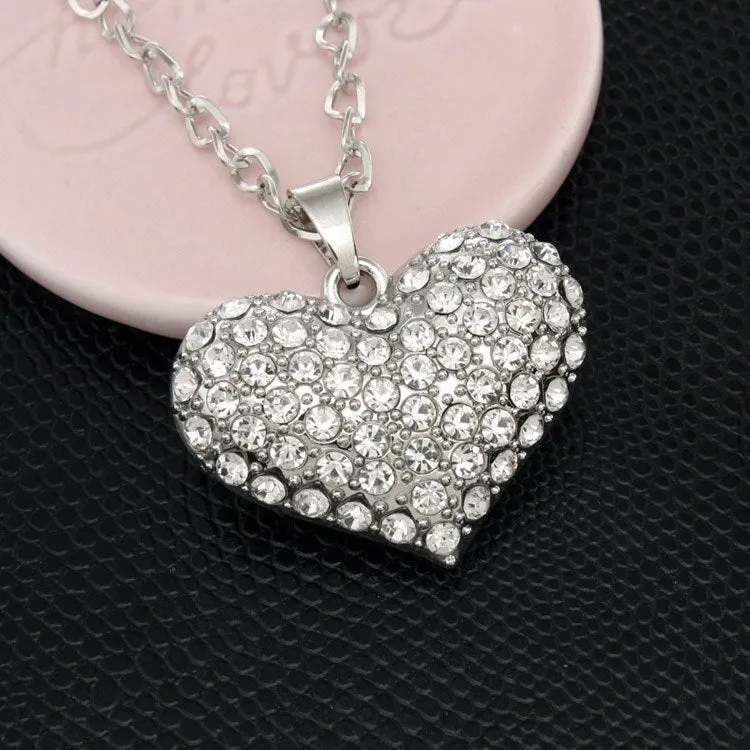 Big Gold Color Heart Necklace for Women Crystal Long Chain Necklaces