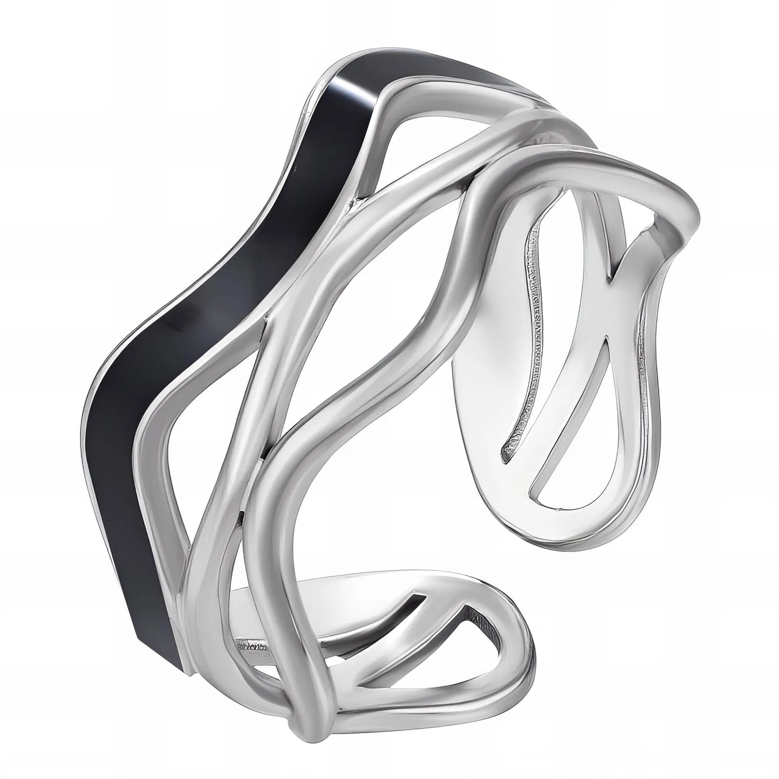 Black Enamel Accent Cuff Ring – Stainless Steel, Adjustable & Tarnish-Resistant