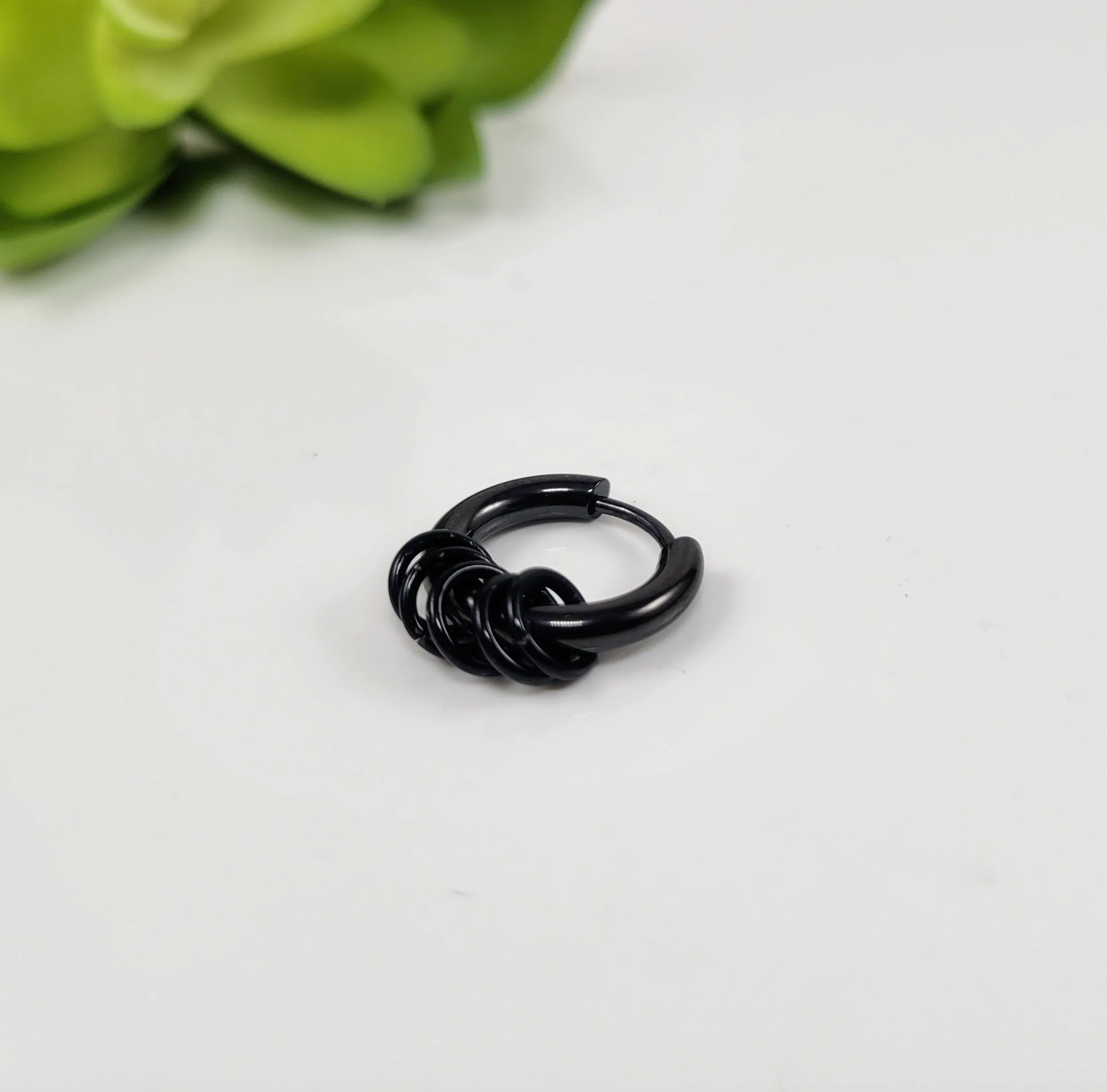 Black Hoop Earring for Men, Mens Huggie Earring Black