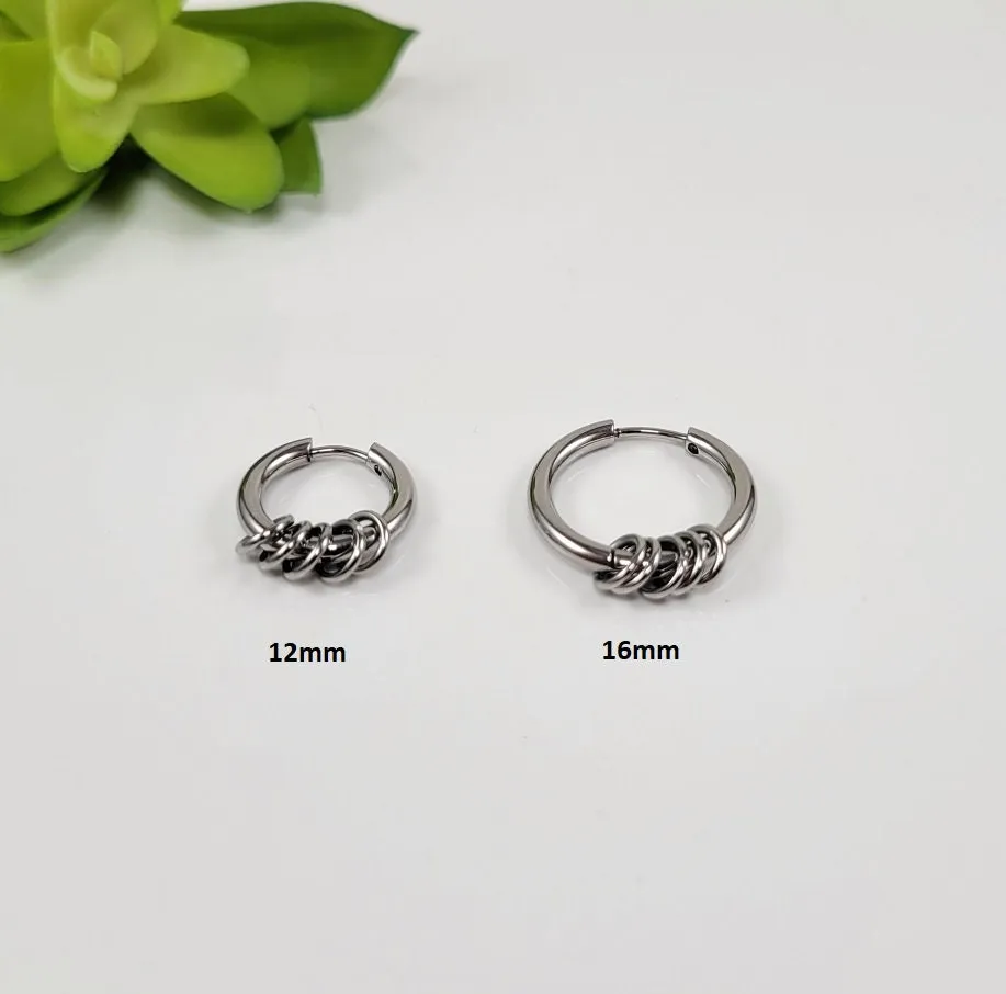 Black Hoop Earring for Men, Mens Huggie Earring Black