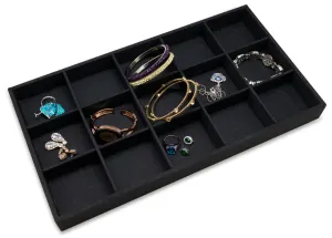 Black Linen 15 Compartment Stackable Jewelry Tray
