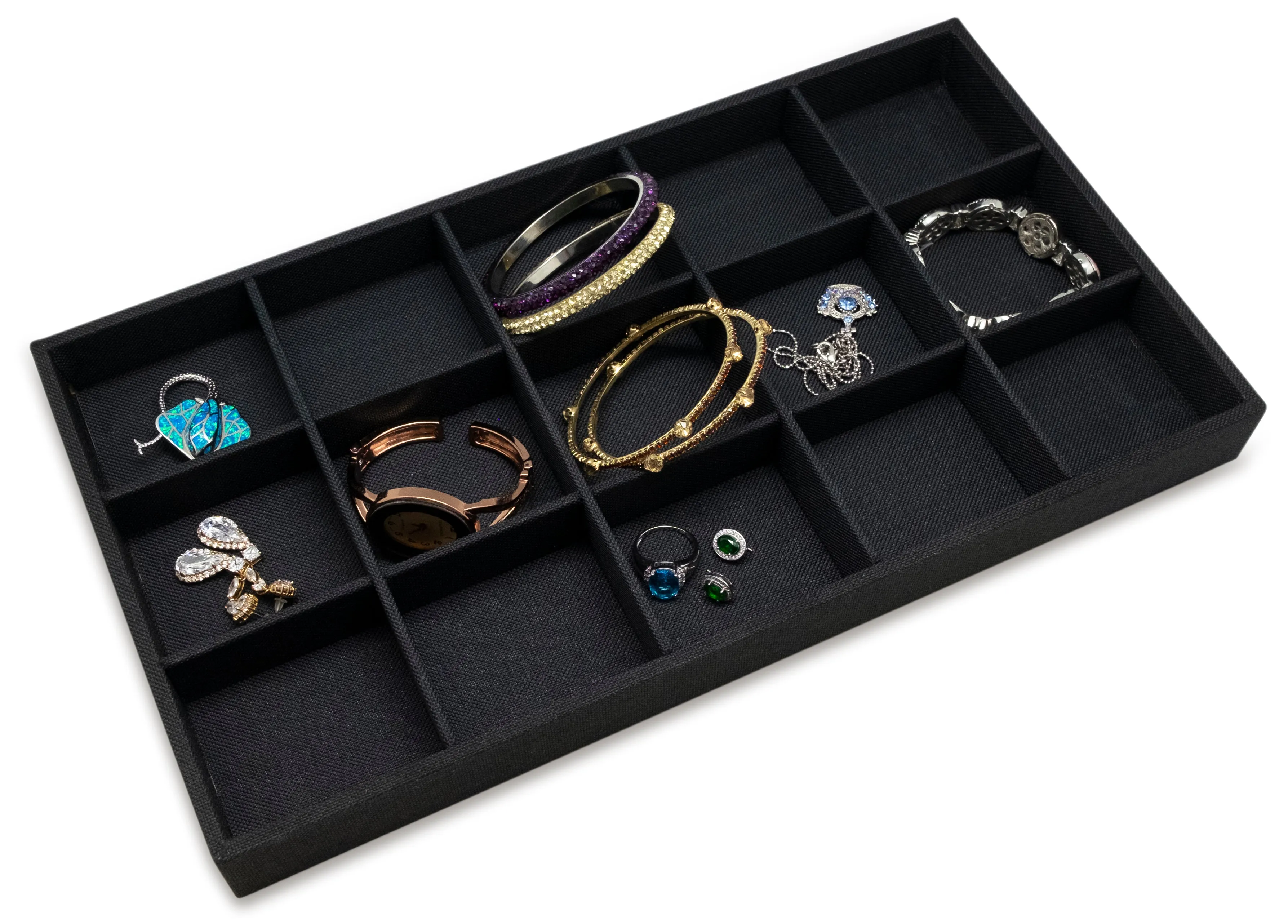 Black Linen 15 Compartment Stackable Jewelry Tray