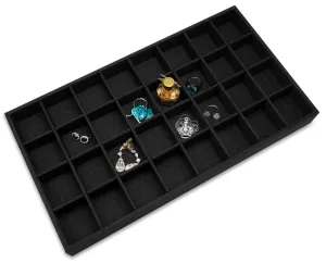 Black Linen 32 Compartment Stackable Jewelry Tray