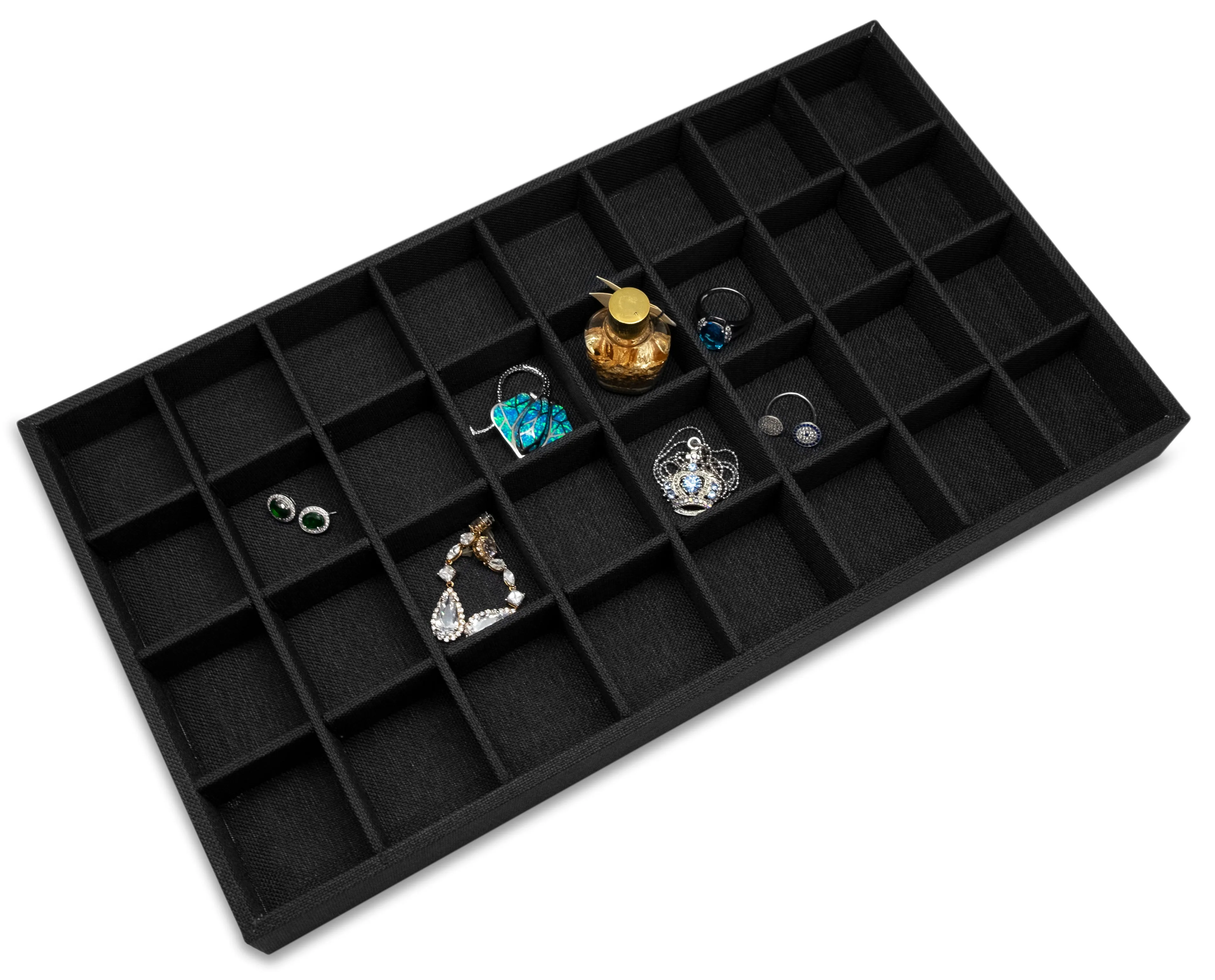 Black Linen 32 Compartment Stackable Jewelry Tray
