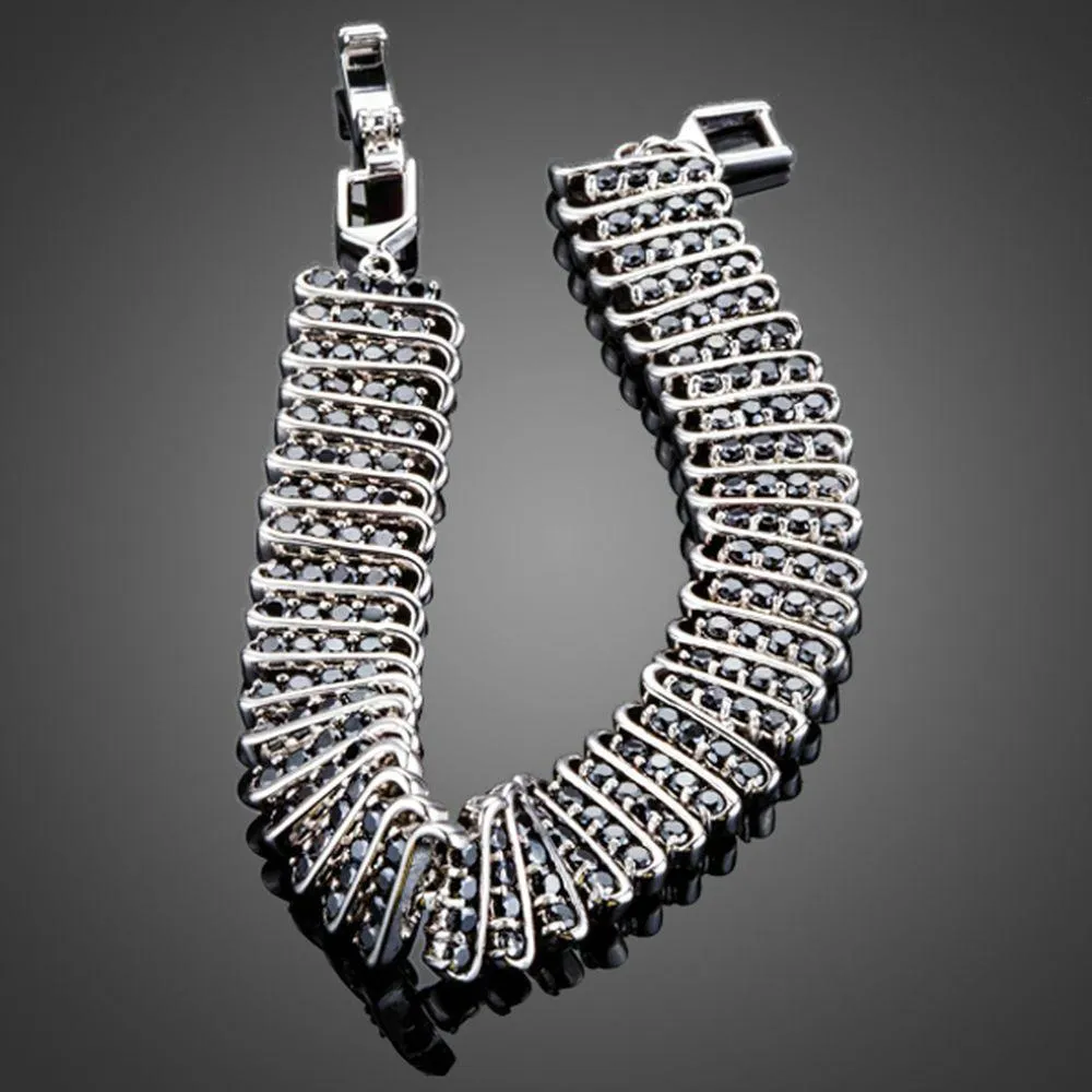 Black Link Chain Cubic Zirconia Bangle
