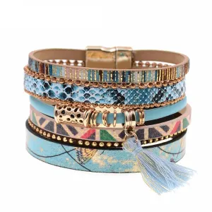 Bohemian Blue Snakeskin Leather Charm Bracelet