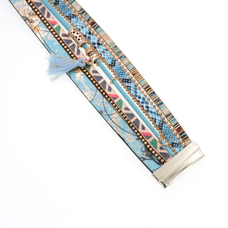 Bohemian Blue Snakeskin Leather Charm Bracelet