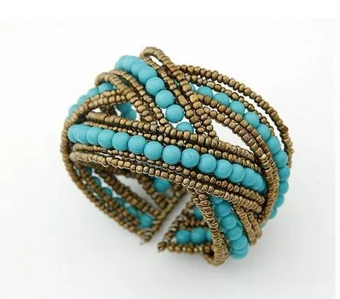 Bohemian Boho Resin Beads Cuff Bracelet for Women