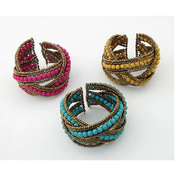 Bohemian Boho Resin Beads Cuff Bracelet for Women