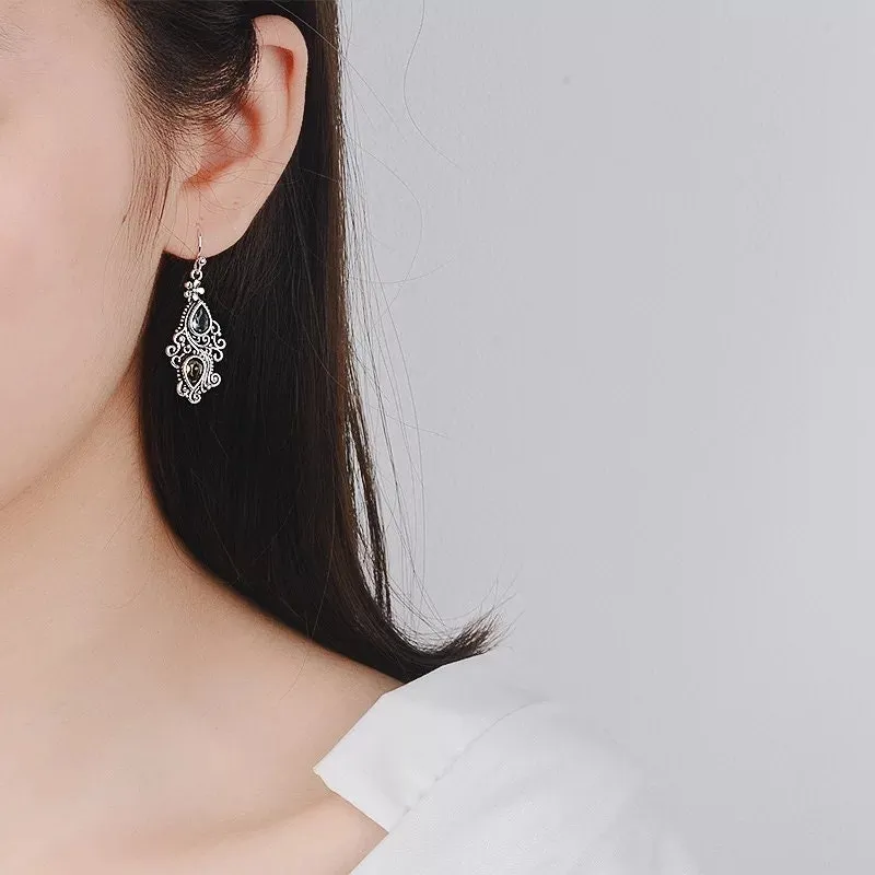 Bohemian Earrings Detailed Elegant Dangle Drop gem blue green Jewelry vintage ornate