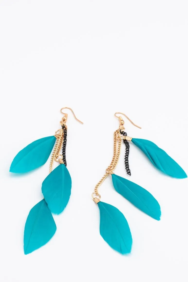 Boho chic feather earrings turquoise
