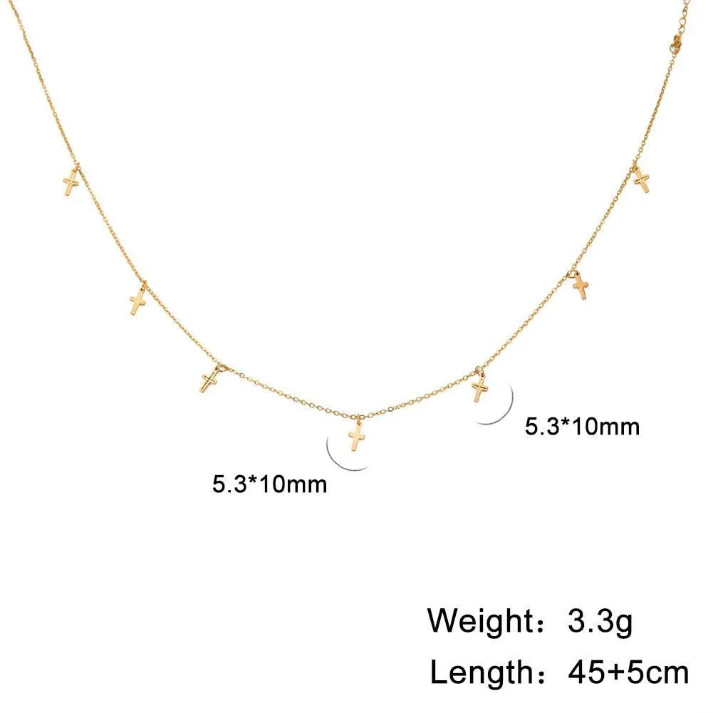 Boho Cross Charm Necklace for Women - Popular Christian Necklace Chain Stainless Steel Jewellery