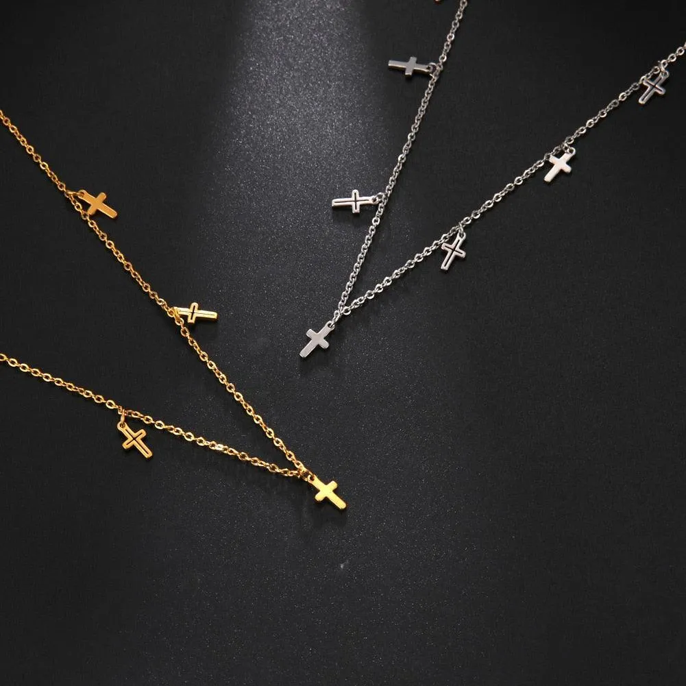 Boho Cross Charm Necklace for Women - Popular Christian Necklace Chain Stainless Steel Jewellery