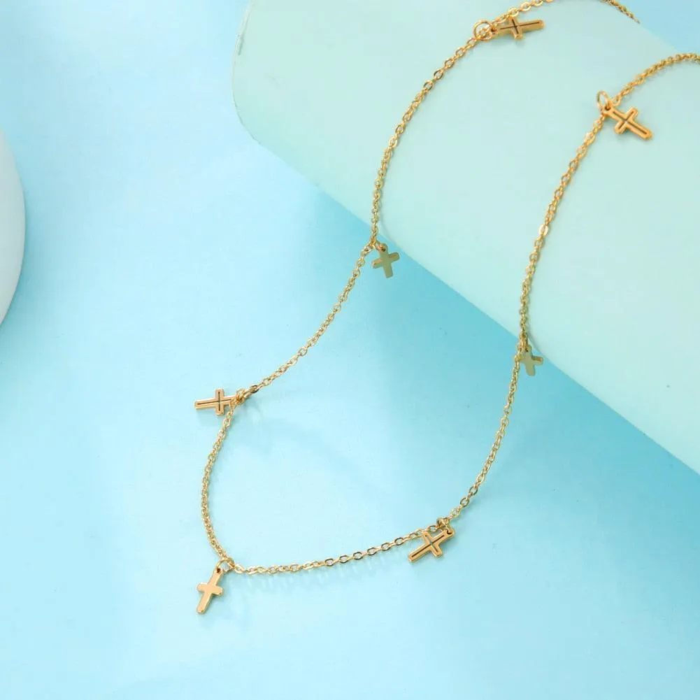 Boho Cross Charm Necklace for Women - Popular Christian Necklace Chain Stainless Steel Jewellery