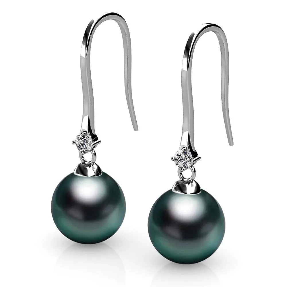 Boxed 2 Pairs Magnificent Pearl Hook Earrings Set Embellished with SWAROVSKI® Crystals Iridescent Tahitian Look Pearls