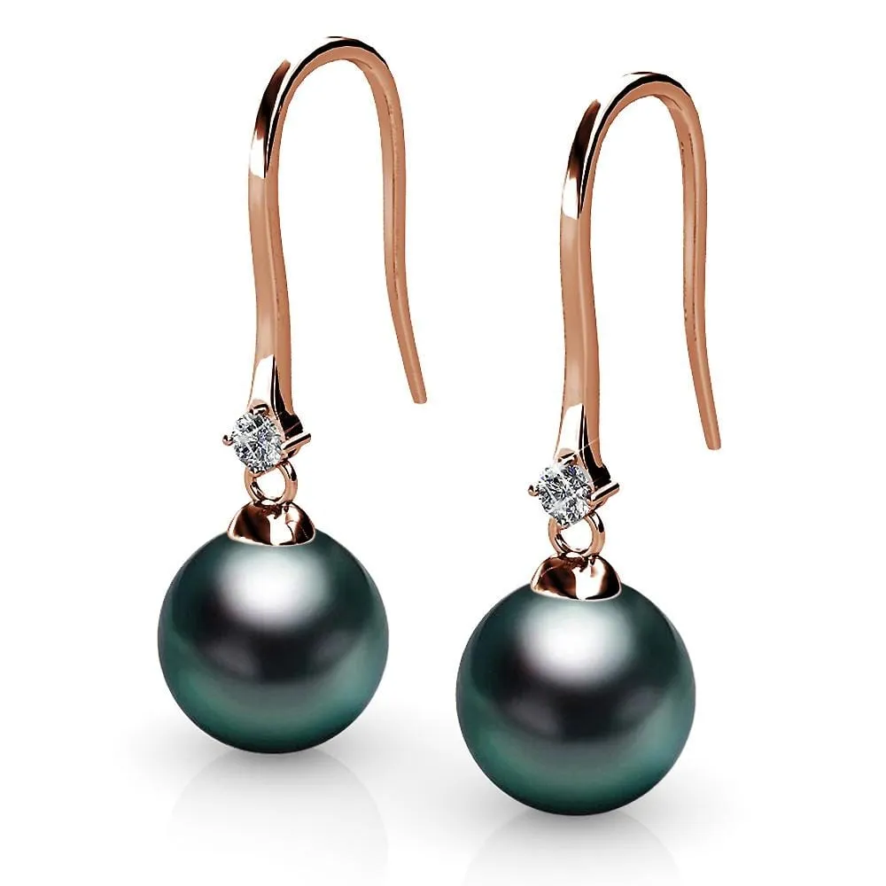 Boxed 2 Pairs Magnificent Pearl Hook Earrings Set Embellished with SWAROVSKI® Crystals Iridescent Tahitian Look Pearls