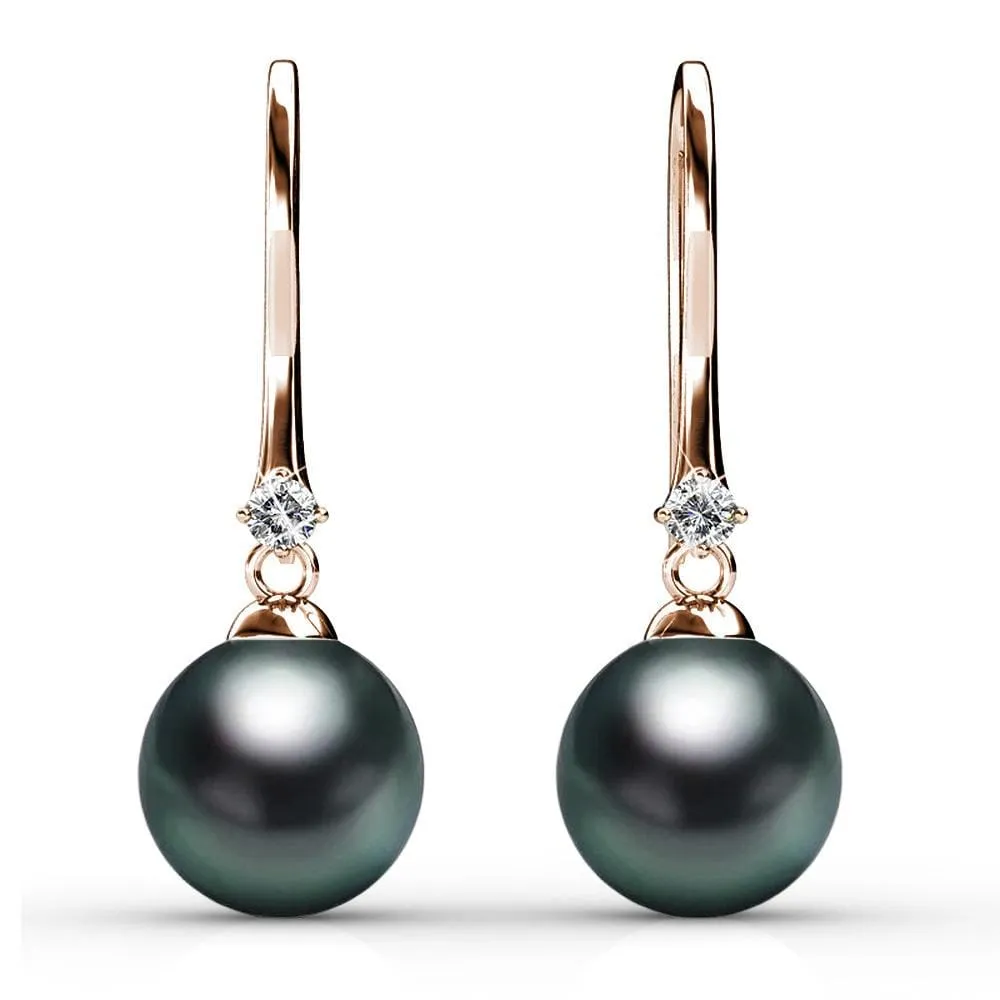 Boxed 2 Pairs Magnificent Pearl Hook Earrings Set Embellished with SWAROVSKI® Crystals Iridescent Tahitian Look Pearls