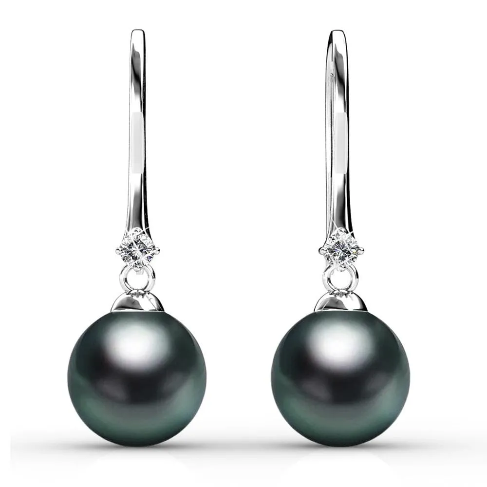 Boxed 2 Pairs Magnificent Pearl Hook Earrings Set Embellished with SWAROVSKI® Crystals Iridescent Tahitian Look Pearls
