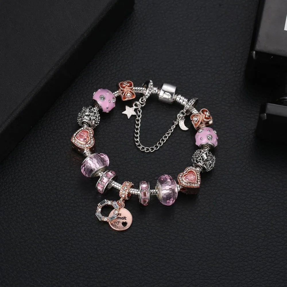 Boxed Set of Pandora Inspired Bead Charm Bracelet and Exquisite SWAROVSKI® Crystal Encrusted Earrings