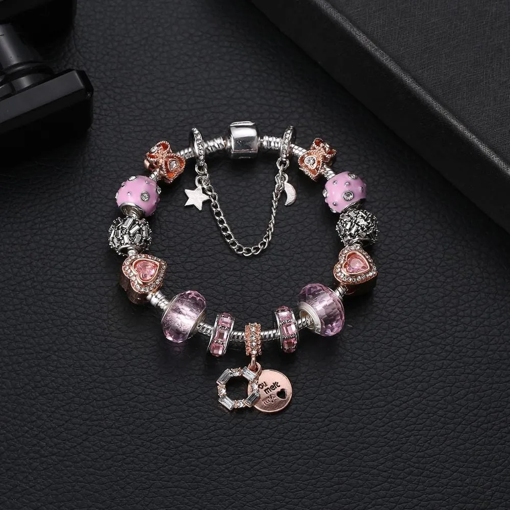 Boxed Set of Pandora Inspired Bead Charm Bracelet and Exquisite SWAROVSKI® Crystal Encrusted Earrings
