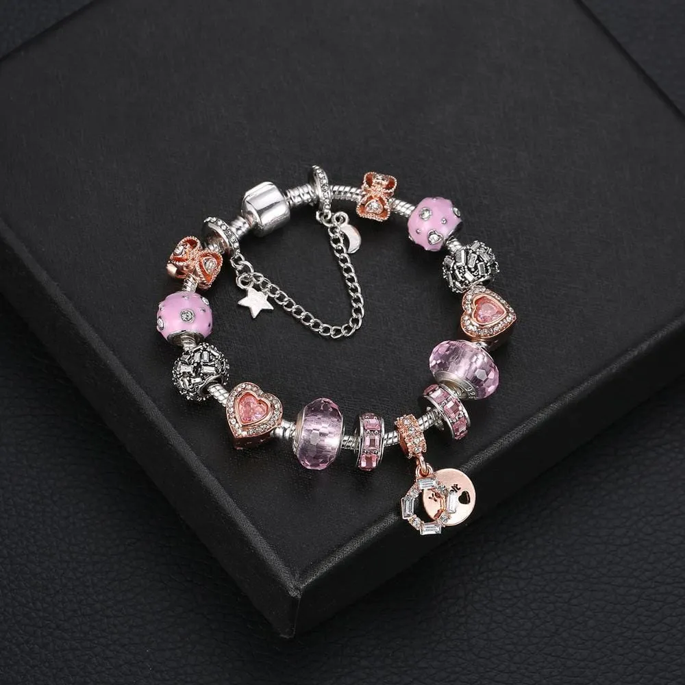 Boxed Set of Pandora Inspired Bead Charm Bracelet and Exquisite SWAROVSKI® Crystal Encrusted Earrings