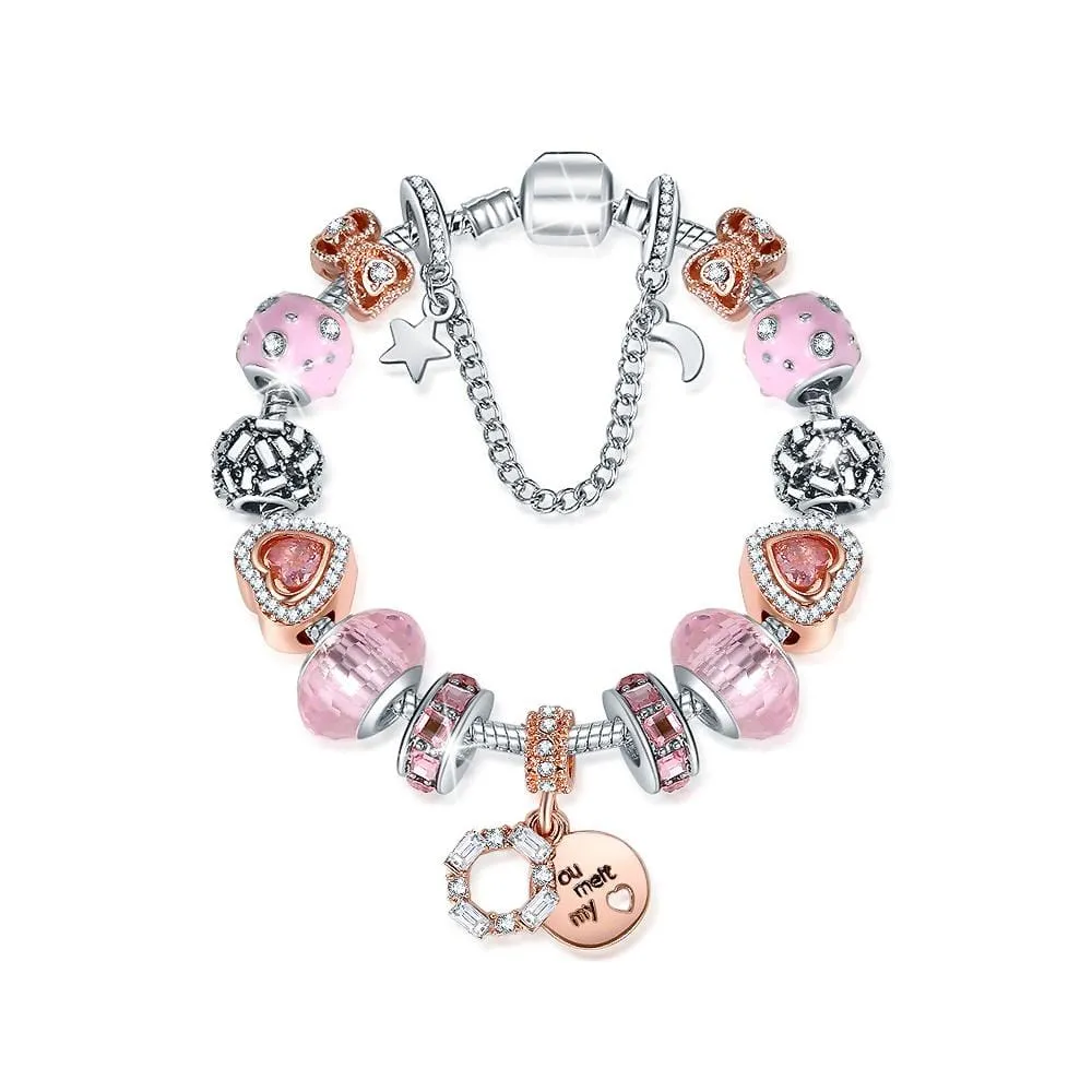 Boxed Set of Pandora Inspired Bead Charm Bracelet and Exquisite SWAROVSKI® Crystal Encrusted Earrings