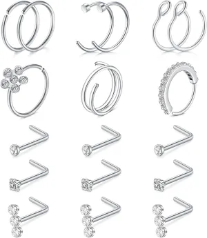 Briana Williams 18G 20G Nose Rings for Women Nose Piercings Nose Rings Hoops Nose Studs Surgical Steel Nose Ring Silver Gold Nose Piercing Jewelry