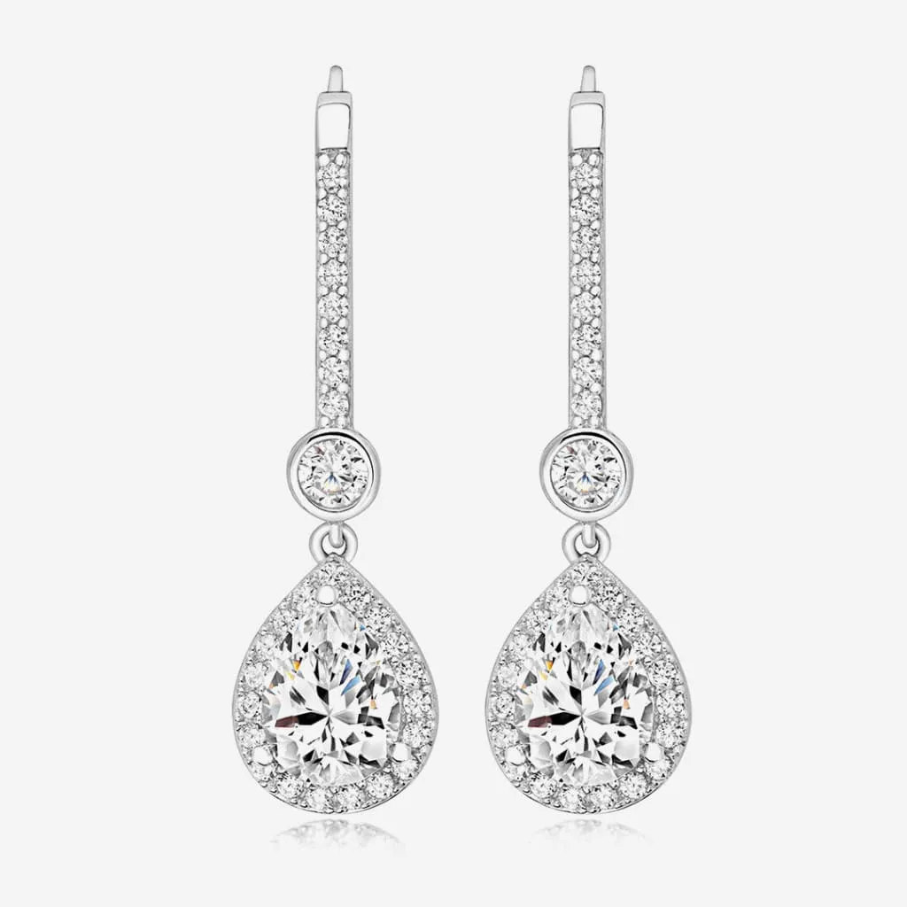 Bridal CZ Pear Drop Earrings | Silver