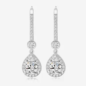 Bridal CZ Pear Drop Earrings | Silver
