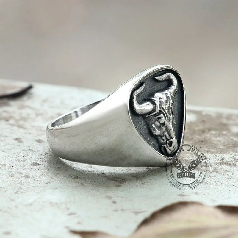 Bull Stainless Steel Signet Animal Ring