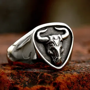 Bull Stainless Steel Signet Animal Ring