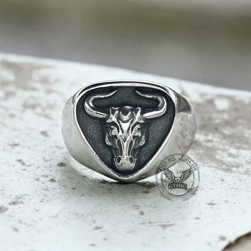 Bull Stainless Steel Signet Animal Ring