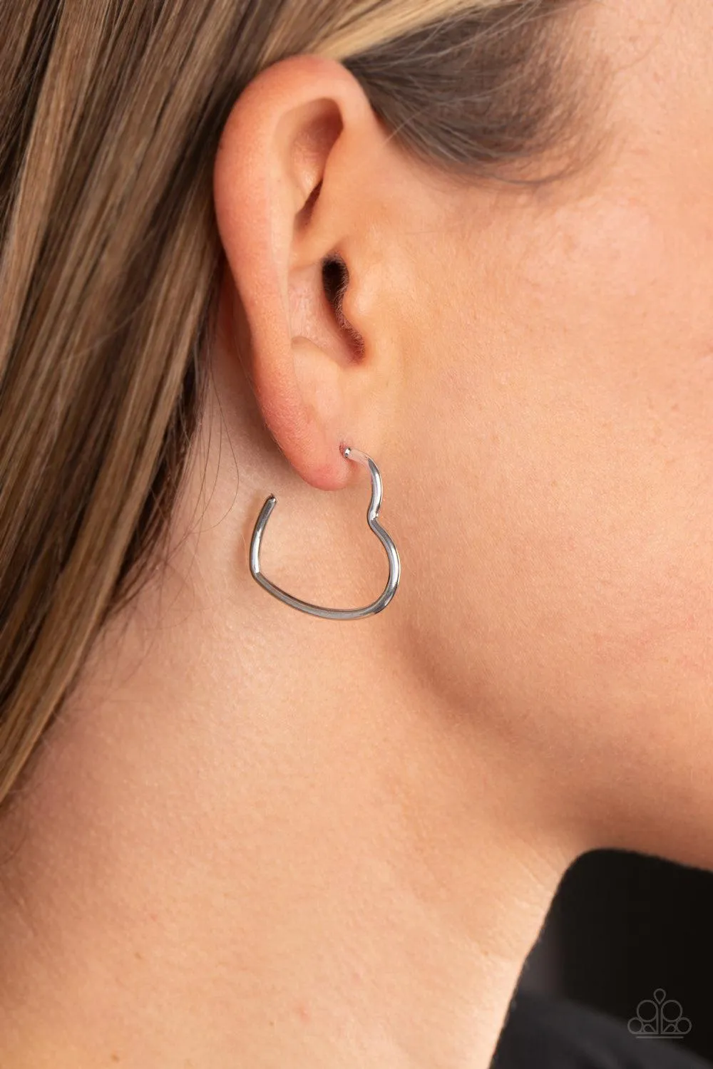 Burnished Beau Silver Heart Hoop Earrings - Paparazzi Accessories