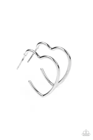 Burnished Beau Silver Heart Hoop Earrings - Paparazzi Accessories