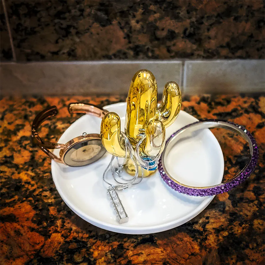 Ceramic Gold Cactus Jewelry Dish