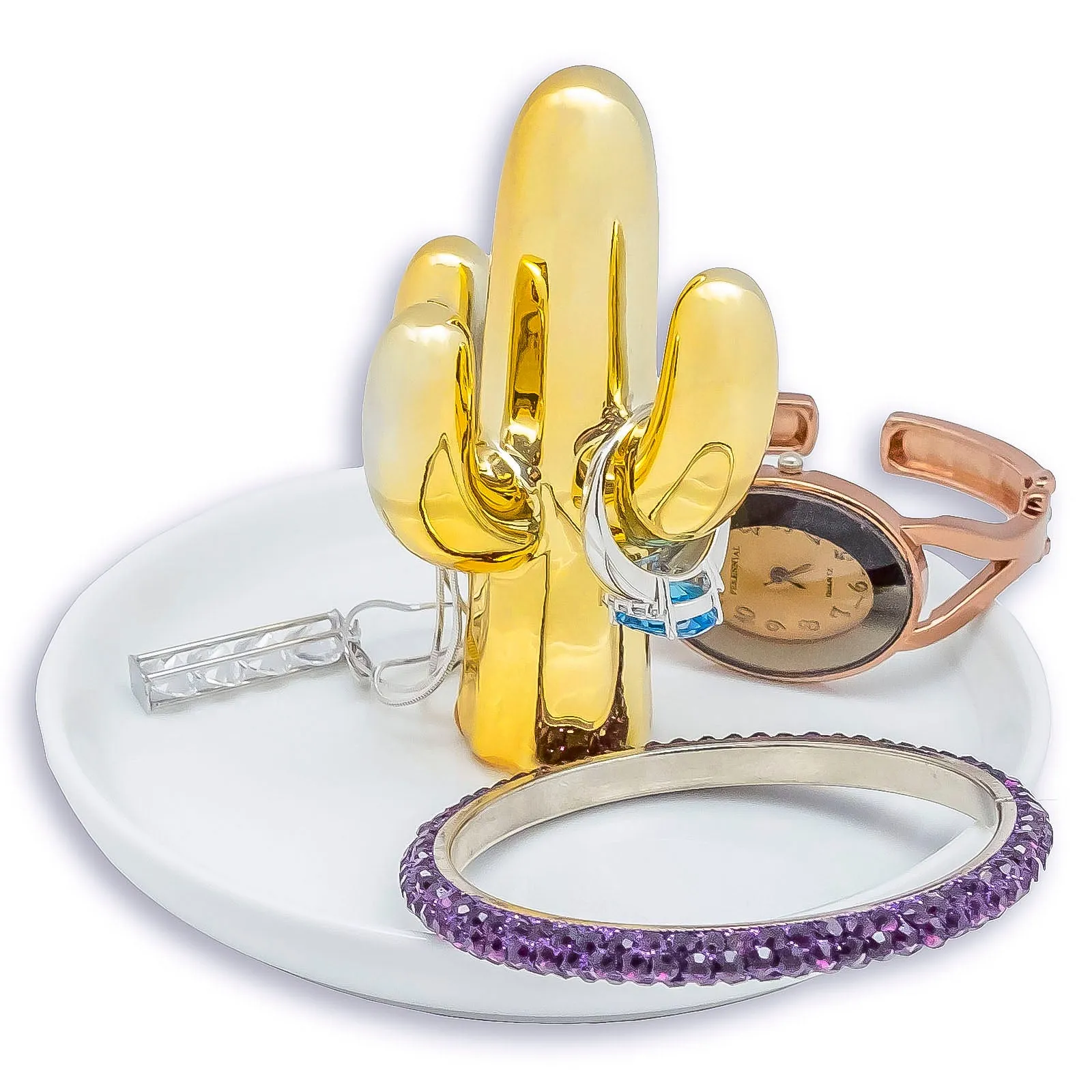 Ceramic Gold Cactus Jewelry Dish