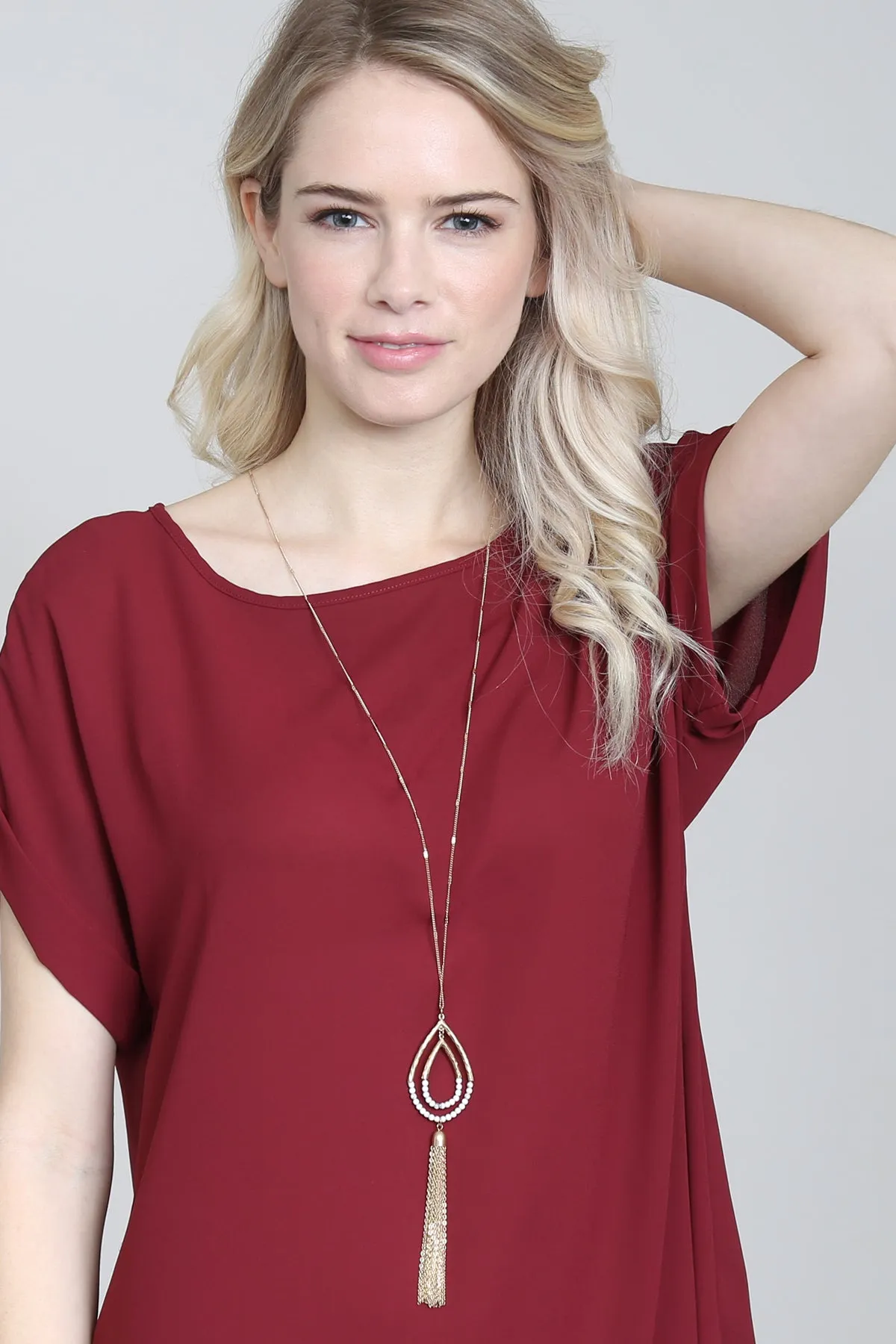 Chain Hammered Teardrop Pendant Necklace