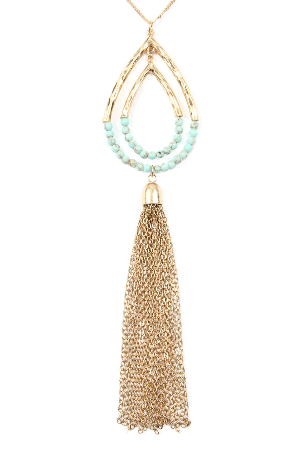 Chain Hammered Teardrop Pendant Necklace