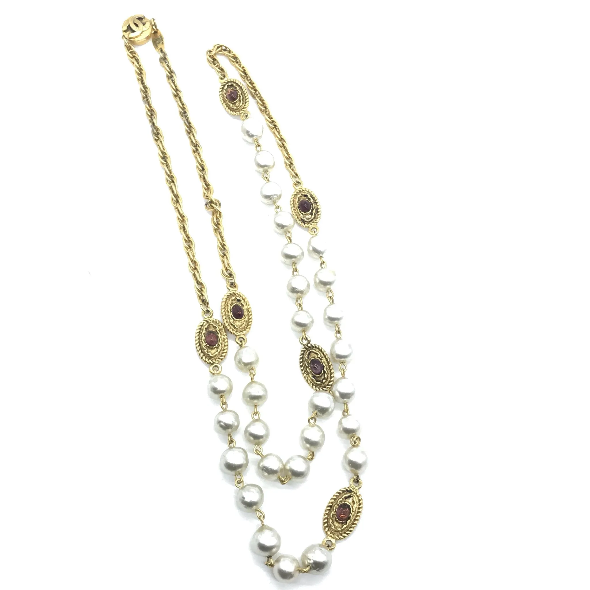 Chanel Pearl and Oval Gripoix Charm Sautoir