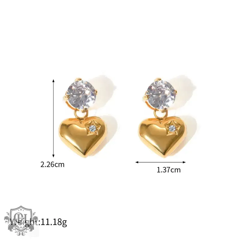 Chic 18k Gold Zircon Heart Earrings