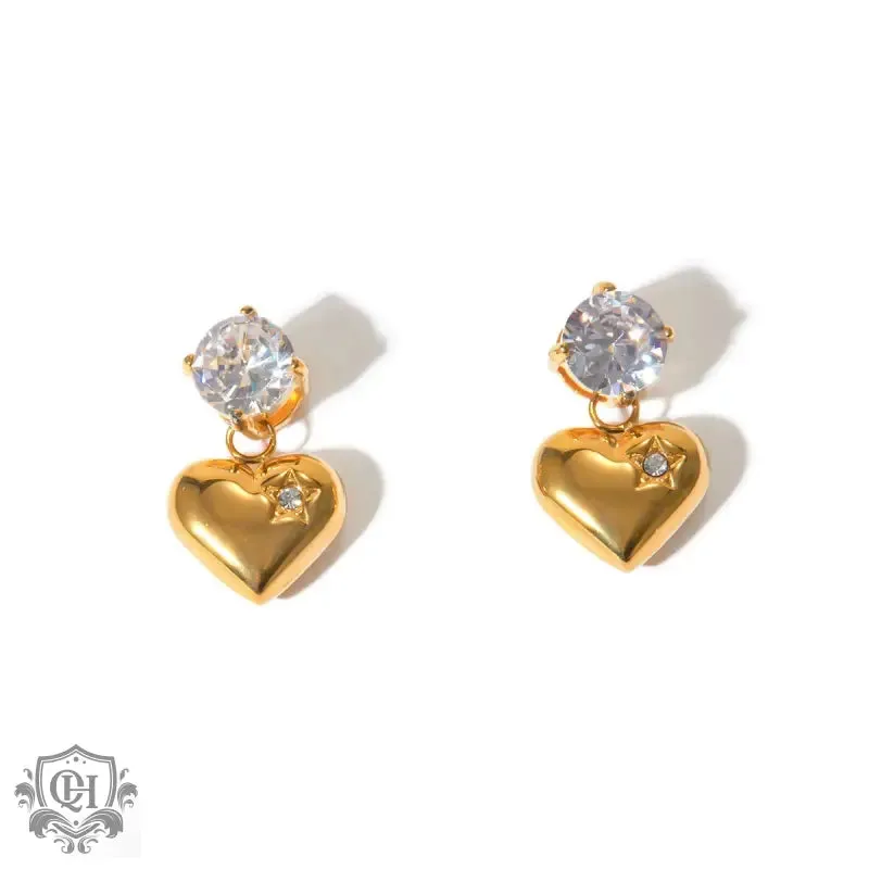 Chic 18k Gold Zircon Heart Earrings