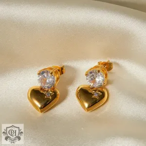 Chic 18k Gold Zircon Heart Earrings