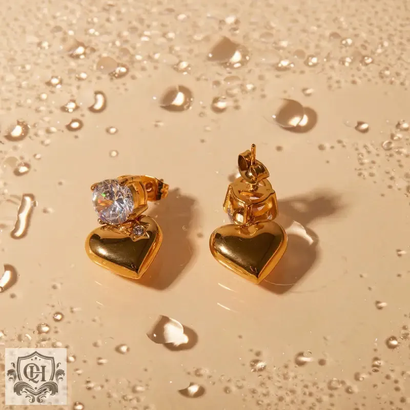 Chic 18k Gold Zircon Heart Earrings